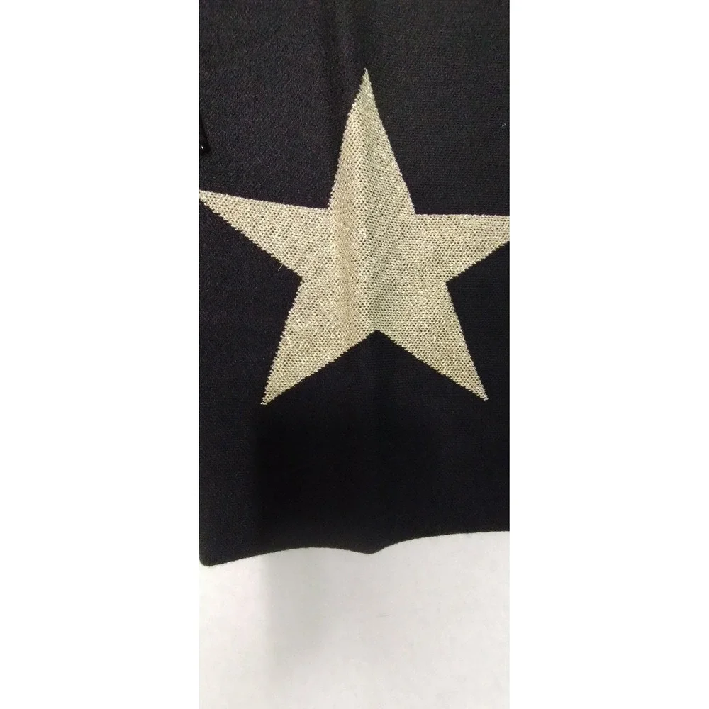 Sioni Black Sweater Gold Star Print‎ Pullover Top Size Medium NWT